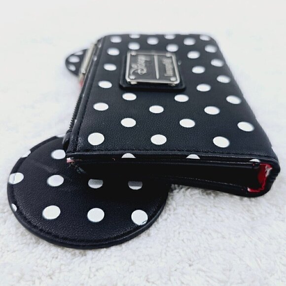 DISNEY LOUNGEFLY Minnie Mounse Red Bow Black and White Polka Dot Flap Wallet - Picture 3 of 11